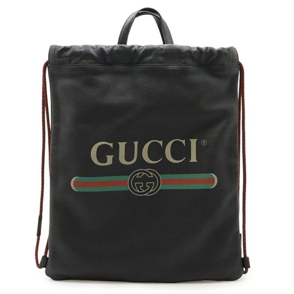 Gucci Leather Print Drawstring Backpack Black